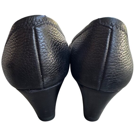 Tory Burch Black Leather Wedge Peep Toe Pumps With Gold Logo Size 10M - Picture 9 of 12